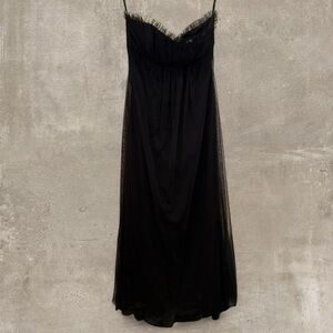 Vintage LAZARO Black Tulle Ruffle Maxi Gown